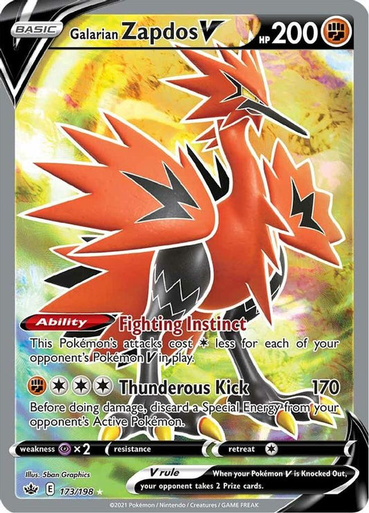 Buy Pokemon cards Australia - Zapdos V 173/198 - Premium Raw Card from Monster Mart - Pokémon Card Emporium - Shop now at Monster Mart - Pokémon Cards Australia. Chilling Reign, Full Art