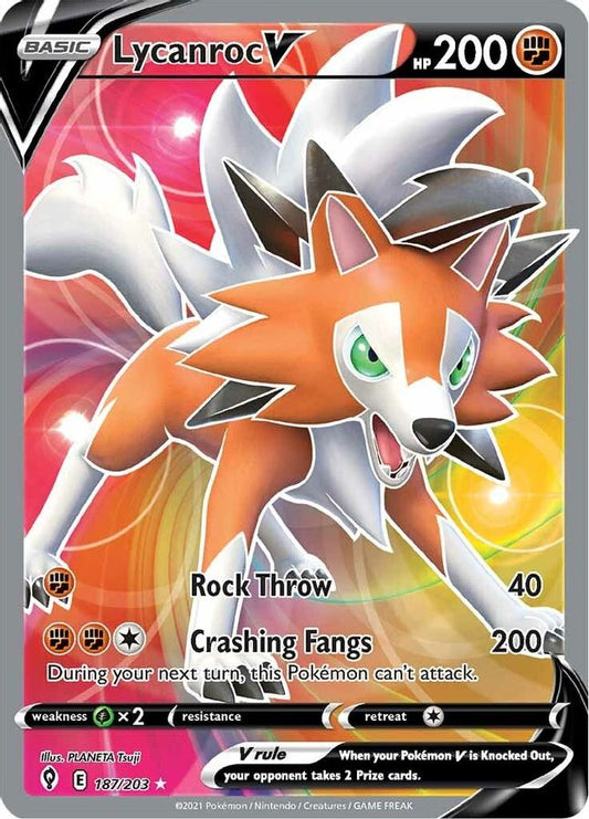 Buy Pokemon cards Australia - Lycanroc V 187/203 - Premium Raw Card from Monster Mart - Pokémon Card Emporium - Shop now at Monster Mart - Pokémon Cards Australia. Evolving Skies, Full Art