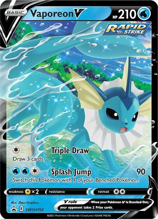 Buy Pokemon cards Australia - Vaporeon V Promo SWSH150 - Premium Raw Card from Monster Mart - Pokémon Card Emporium - Shop now at Monster Mart - Pokémon Cards Australia. Promo, Sword & Shield