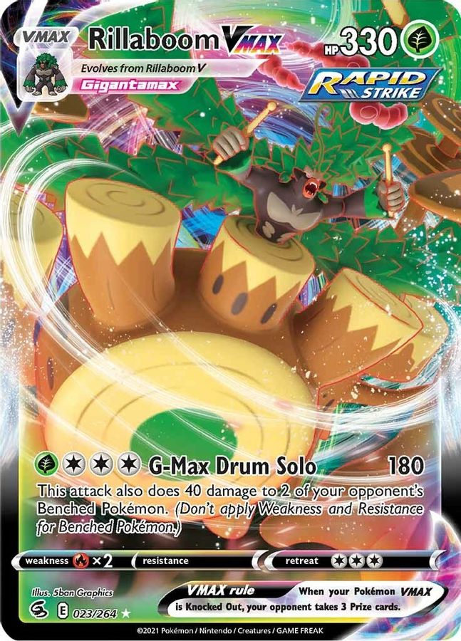 Buy Pokemon cards Australia - Rillaboom VMAX 023/264 - Premium Raw Card from Monster Mart - Pokémon Card Emporium - Shop now at Monster Mart - Pokémon Cards Australia. Fusion Strike, VMAX