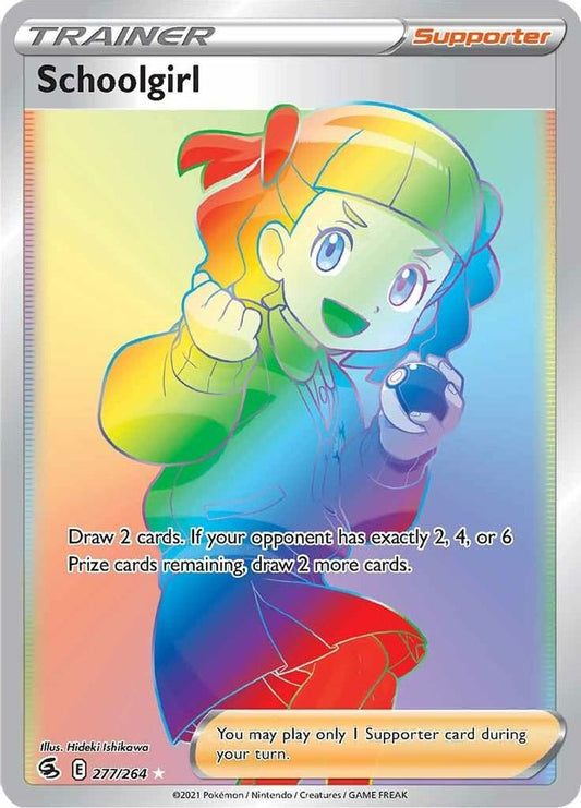 Buy Pokemon cards Australia - Schoolgirl 277/264 - Premium Raw Card from Monster Mart - Pokémon Card Emporium - Shop now at Monster Mart - Pokémon Cards Australia. Fusion Strike, MMB20, Rainbow, Secret Rare, Trainer