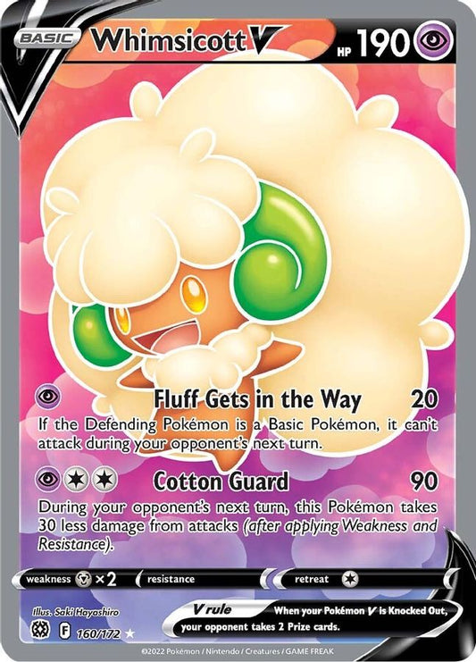 Buy Pokemon cards Australia - Whimsicott V 160/172 - Premium Raw Card from Monster Mart - Pokémon Card Emporium - Shop now at Monster Mart - Pokémon Cards Australia. Brilliant Stars, Full Art, MMB30