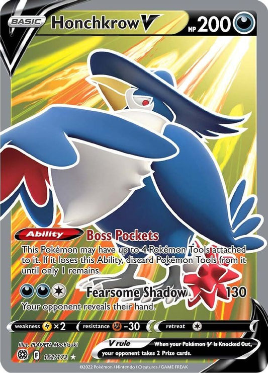 Buy Pokemon cards Australia - Honchkrow V Full Art 161/172 - Premium Raw Card from Monster Mart - Pokémon Card Emporium - Shop now at Monster Mart - Pokémon Cards Australia. Brilliant Stars, Full Art, MMB30