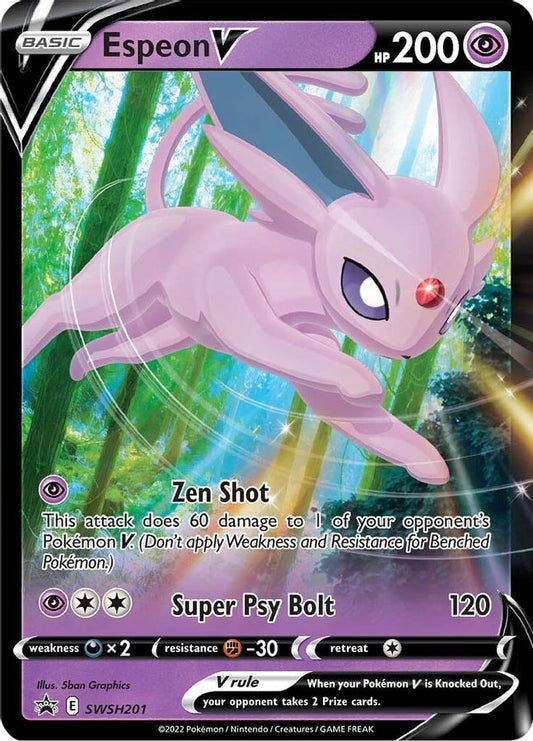Buy Pokemon cards Australia - Espeon V SWSH201 - Premium Raw Card from Monster Mart - Pokémon Card Emporium - Shop now at Monster Mart - Pokémon Cards Australia. MMB30, Promo, Sword & Shield