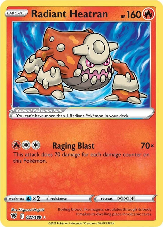 Buy Pokemon cards Australia - Radiant Heatran 027/189 - Premium Raw Card from Monster Mart - Pokémon Card Emporium - Shop now at Monster Mart - Pokémon Cards Australia. Astral Radiance, Radiant
