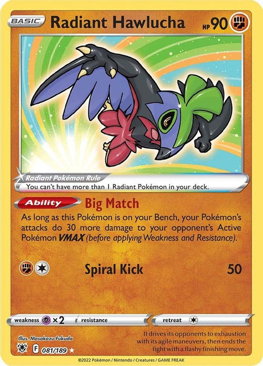 Buy Pokemon cards Australia - Radiant Hawlucha 081/189 - Premium Raw Card from Monster Mart - Pokémon Card Emporium - Shop now at Monster Mart - Pokémon Cards Australia. Astral Radiance, MMB50, Radiant