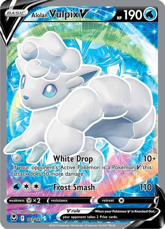Buy Pokemon cards Australia - Vulpix V 173/195 - Premium Raw Card from Monster Mart - Pokémon Card Emporium - Shop now at Monster Mart - Pokémon Cards Australia. Full Art, Silver Tempest