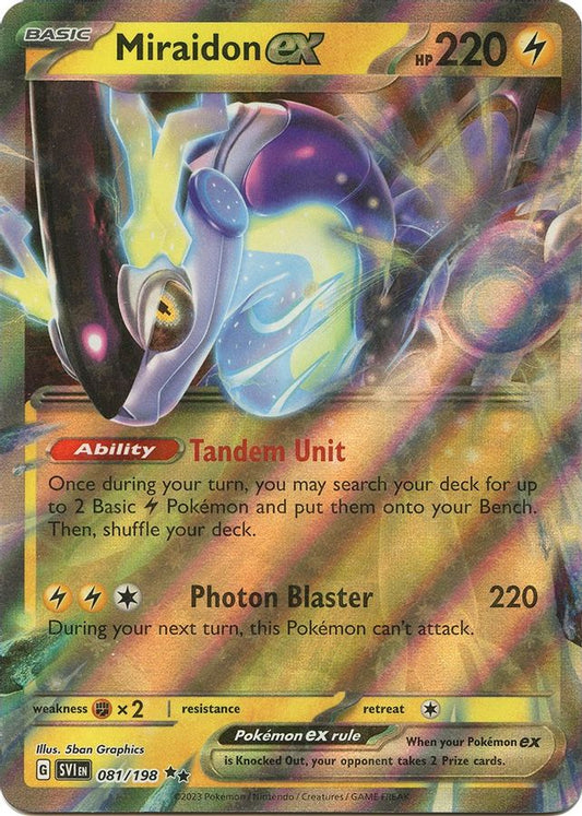 Buy Pokemon cards Australia - Miraidon EX 081/198 - Premium Raw Card from Monster Mart - Pokémon Card Emporium - Shop now at Monster Mart - Pokémon Cards Australia. EX, MMB40, Scarlet & Violet, Scarlet & Violet Base Set