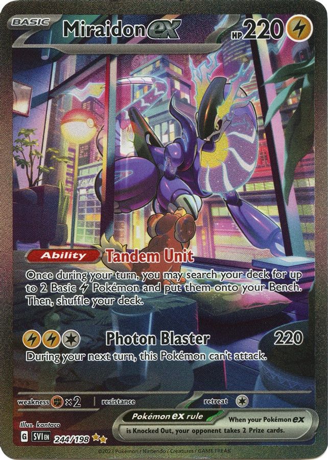 Buy Pokemon cards Australia - Miraidon EX 244/198 - Premium Raw Card from Monster Mart - Pokémon Card Emporium - Shop now at Monster Mart - Pokémon Cards Australia. EX, Scarlet & Violet, Scarlet & Violet Base Set, Special Illustration Rare
