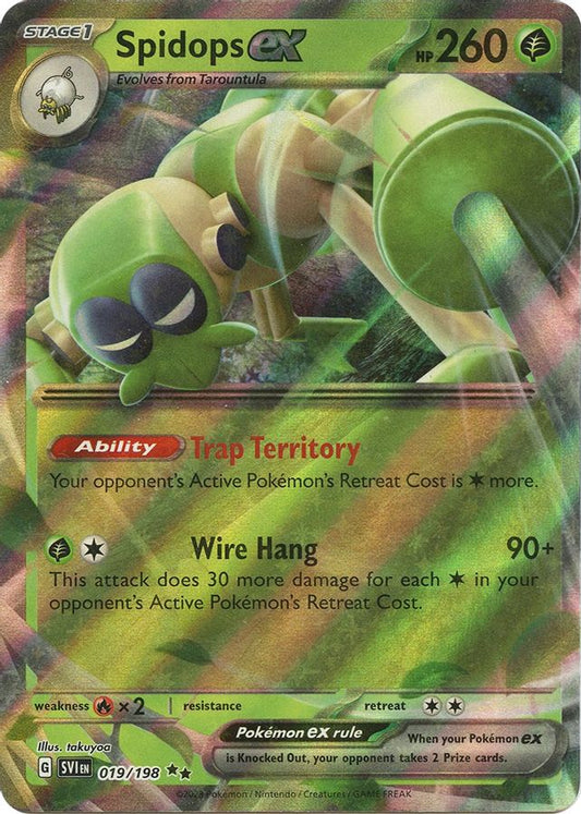 Buy Pokemon cards Australia - Spidops EX 019/198 - Premium Raw Card from Monster Mart - Pokémon Card Emporium - Shop now at Monster Mart - Pokémon Cards Australia. EX, MMB40, Scarlet & Violet, Scarlet & Violet Base Set