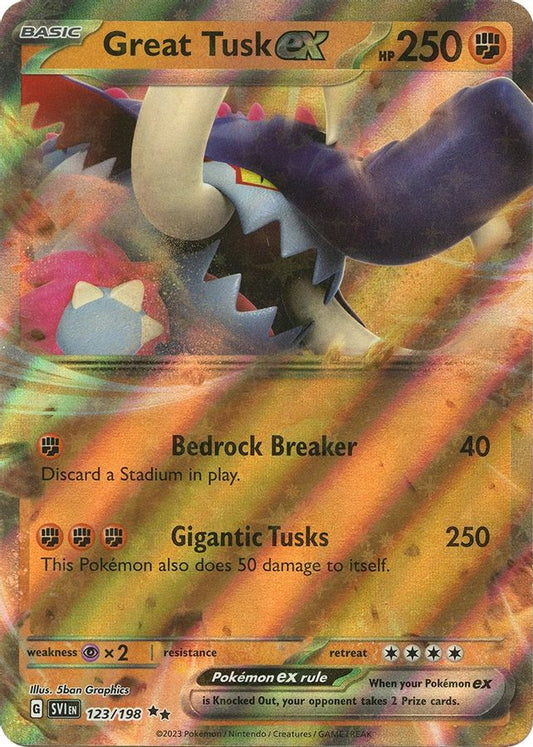 Buy Pokemon cards Australia - Great Tusk EX 123/198 - Premium Raw Card from Monster Mart - Pokémon Card Emporium - Shop now at Monster Mart - Pokémon Cards Australia. EX, Scarlet & Violet, Scarlet & Violet Base Set