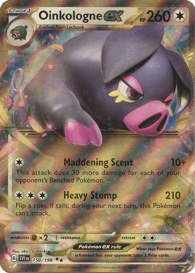 Buy Pokemon cards Australia - Oinkologne EX 158/198 - Premium Raw Card from Monster Mart - Pokémon Card Emporium - Shop now at Monster Mart - Pokémon Cards Australia. EX, MMB40, Scarlet & Violet, Scarlet & Violet Base Set