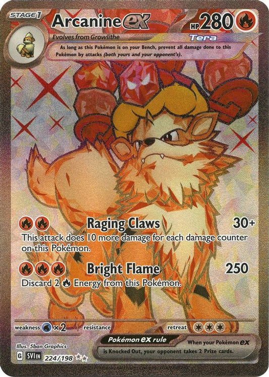 Buy Pokemon cards Australia - Arcanine EX 224/198 - Premium Raw Card from Monster Mart - Pokémon Card Emporium - Shop now at Monster Mart - Pokémon Cards Australia. EX, Scarlet & Violet, Scarlet & Violet Base Set