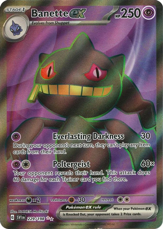 Buy Pokemon cards Australia - Banette EX 229/198 - Premium Raw Card from Monster Mart - Pokémon Card Emporium - Shop now at Monster Mart - Pokémon Cards Australia. EX, Scarlet & Violet, Scarlet & Violet Base Set, Ultra Rare