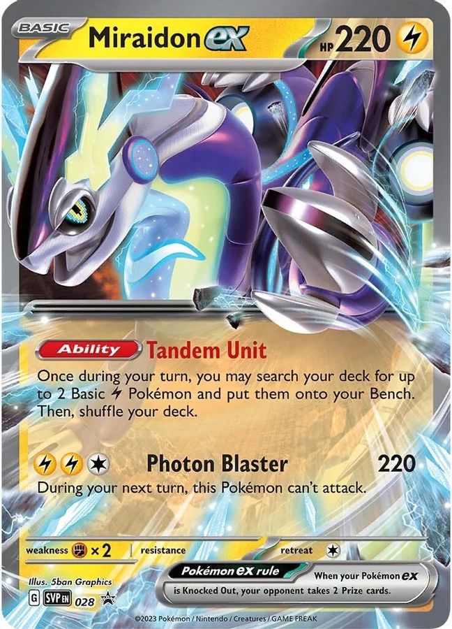 Buy Pokemon cards Australia - Miraidon EX 028 - Premium Raw Card from Monster Mart - Pokémon Card Emporium - Shop now at Monster Mart - Pokémon Cards Australia. Promo, Scarlet & Violet