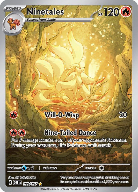 Buy Pokemon cards Australia - Ninetales 199/197 - Premium Raw Card from Monster Mart - Pokémon Card Emporium - Shop now at Monster Mart - Pokémon Cards Australia. Illustration Rare, Obsidian Flames