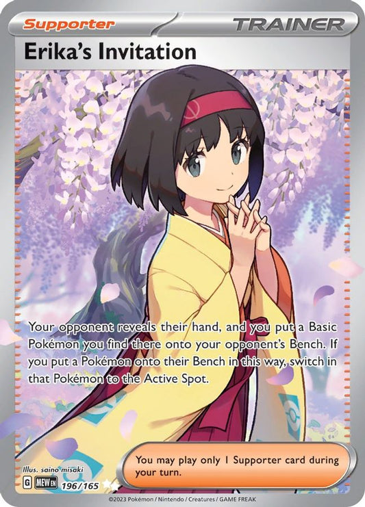 Buy Pokemon cards Australia - Erika's Invitation 196/165 - Premium Raw Card from Monster Mart - Pokémon Card Emporium - Shop now at Monster Mart - Pokémon Cards Australia. 151, Trainer, Ultra Rare