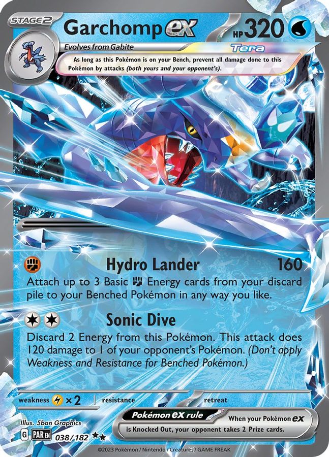 Buy Pokemon cards Australia - Garchomp EX 038/182 - Premium Raw Card from Monster Mart - Pokémon Card Emporium - Shop now at Monster Mart - Pokémon Cards Australia. BF10, Double Rare, EX, MMB50, Paradox Rift