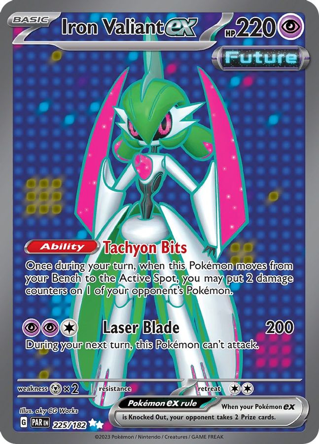 Buy Pokemon cards Australia - Iron Valiant EX 225/182 - Premium Raw Card from Monster Mart - Pokémon Card Emporium - Shop now at Monster Mart - Pokémon Cards Australia. EX, MMB10, New 27 Feb, Paradox Rift