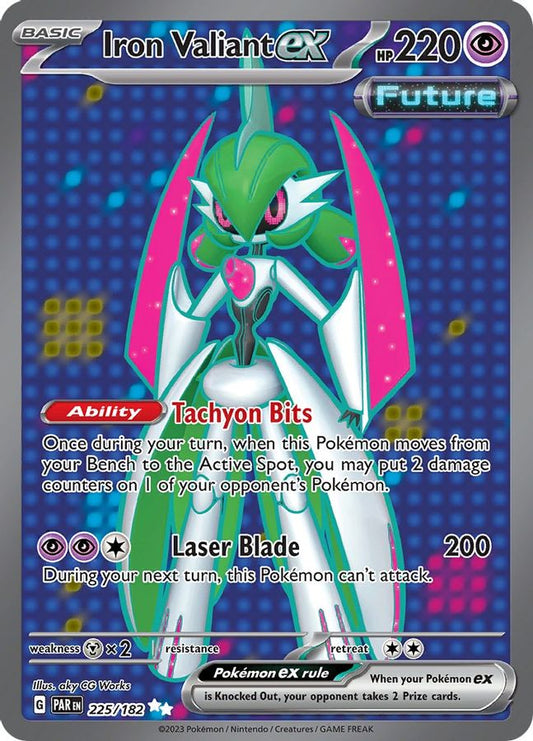Buy Pokemon cards Australia - Iron Valiant EX 225/182 - Premium Raw Card from Monster Mart - Pokémon Card Emporium - Shop now at Monster Mart - Pokémon Cards Australia. EX, MMB10, New 27 Feb, Paradox Rift