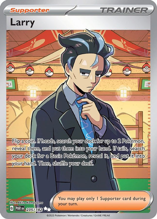 Buy Pokemon cards Australia - Larry 235/182 - Premium Raw Card from Monster Mart - Pokémon Card Emporium - Shop now at Monster Mart - Pokémon Cards Australia. Paradox Rift, Trainer, Ultra Rare