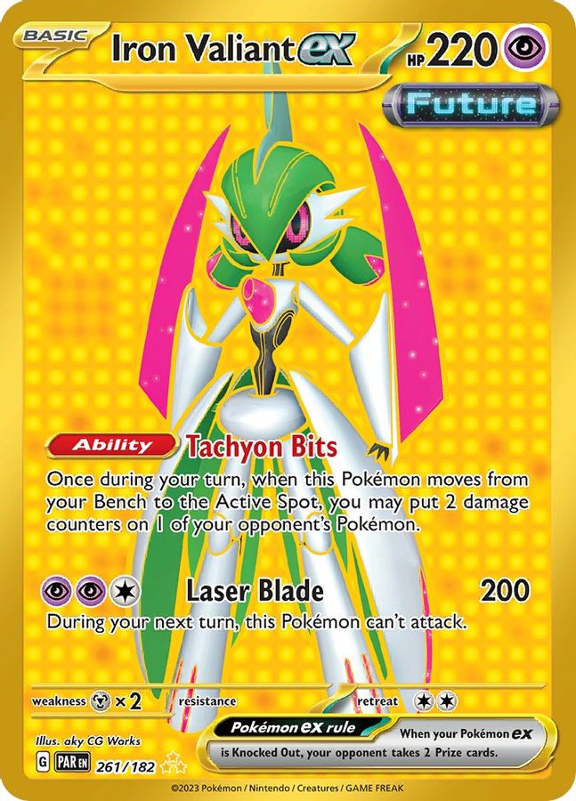 Buy Pokemon cards Australia - Iron Valiant EX 261/182 - Premium Raw Card from Monster Mart - Pokémon Card Emporium - Shop now at Monster Mart - Pokémon Cards Australia. EX, Gold, Hyper Rare, Paradox Rift
