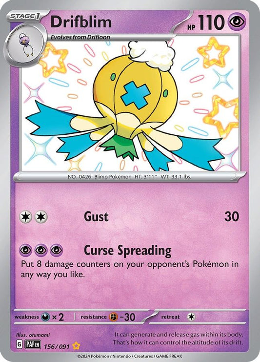 Buy Pokemon cards Australia - Drifblim 156/091 - Premium Raw Card from Monster Mart - Pokémon Card Emporium - Shop now at Monster Mart - Pokémon Cards Australia. Baby Shiny, MMB20, New 11 Mar, Paldean Fates, Shiny Rare