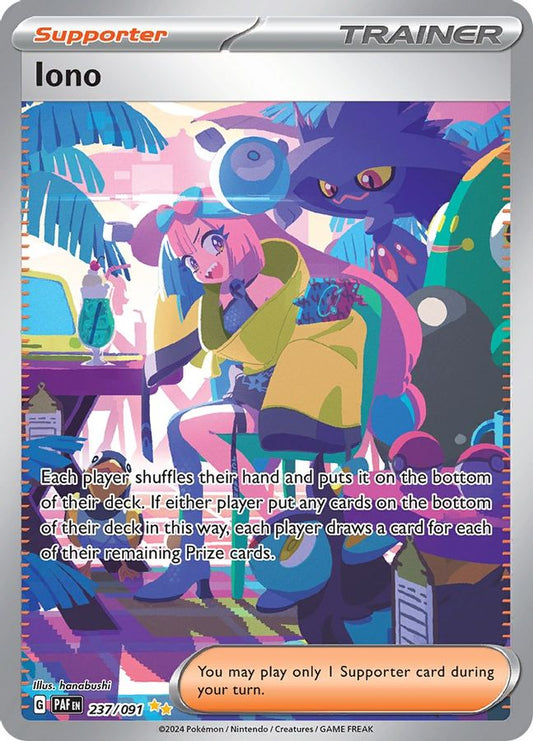 Buy Pokemon cards Australia - Iono 237/091 - Premium Raw Card from Monster Mart - Pokémon Card Emporium - Shop now at Monster Mart - Pokémon Cards Australia. MMB10, New 27 Feb, Paldean Fates, Special Illustration Rare, Trainer