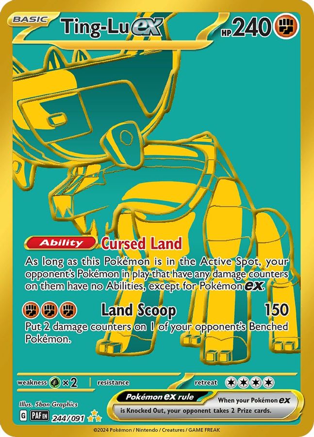 Buy Pokemon cards Australia - Ting-Lu EX 244/091 - Premium Raw Card from Monster Mart - Pokémon Card Emporium - Shop now at Monster Mart - Pokémon Cards Australia. EX, Gold, Hyper Rare, Paldean Fates