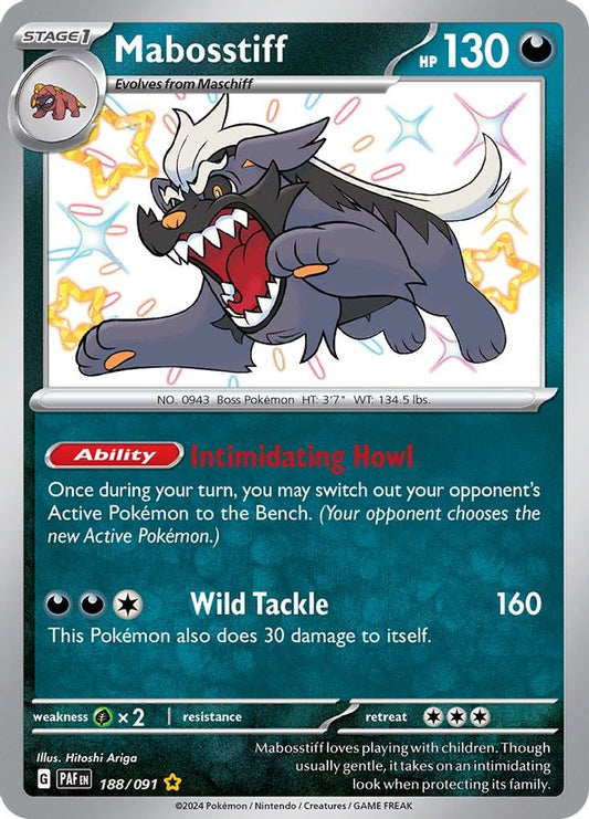 Buy Pokemon cards Australia - Mabosstiff 188/091 - Premium Raw Card from Monster Mart - Pokémon Card Emporium - Shop now at Monster Mart - Pokémon Cards Australia. Baby Shiny, MMB10, New 27 Feb, Paldean Fates, Shiny Rare