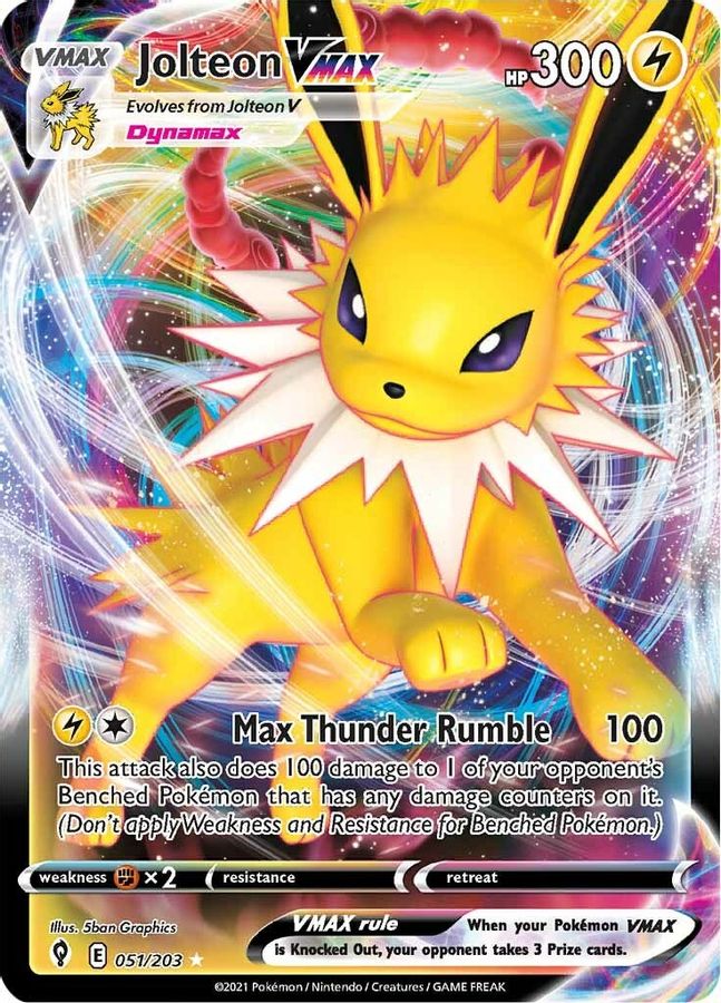 lightning type pokemon cards Jolteon VMAX Raw Card The item available is Eevee Evolution V Pokemon Card Type:Magic the Gathering Wholesale
