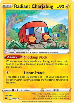 Radiant Charjabug 051/159 - Monster Mart - Pokémon Cards Australia
