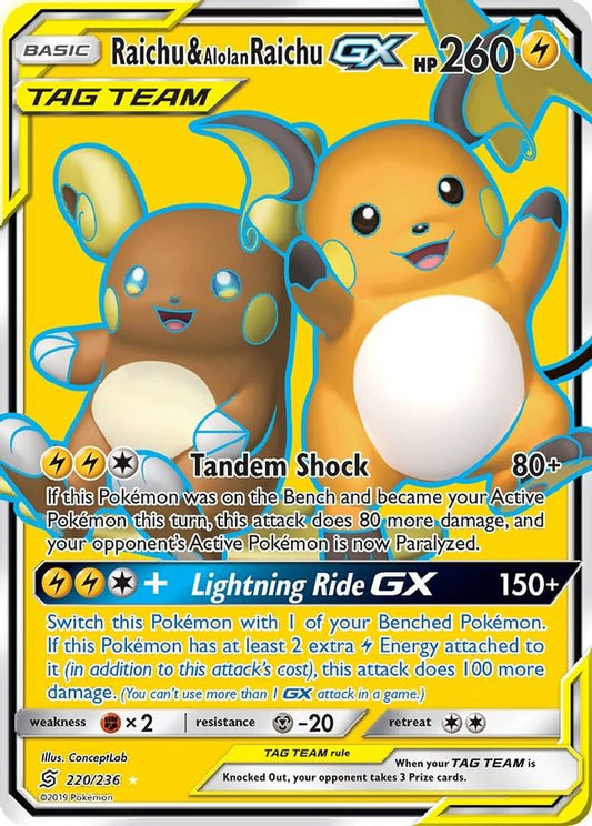 Raichu & Alolan Raichu GX 220/236 - Monster Mart - Pokémon Cards Australia